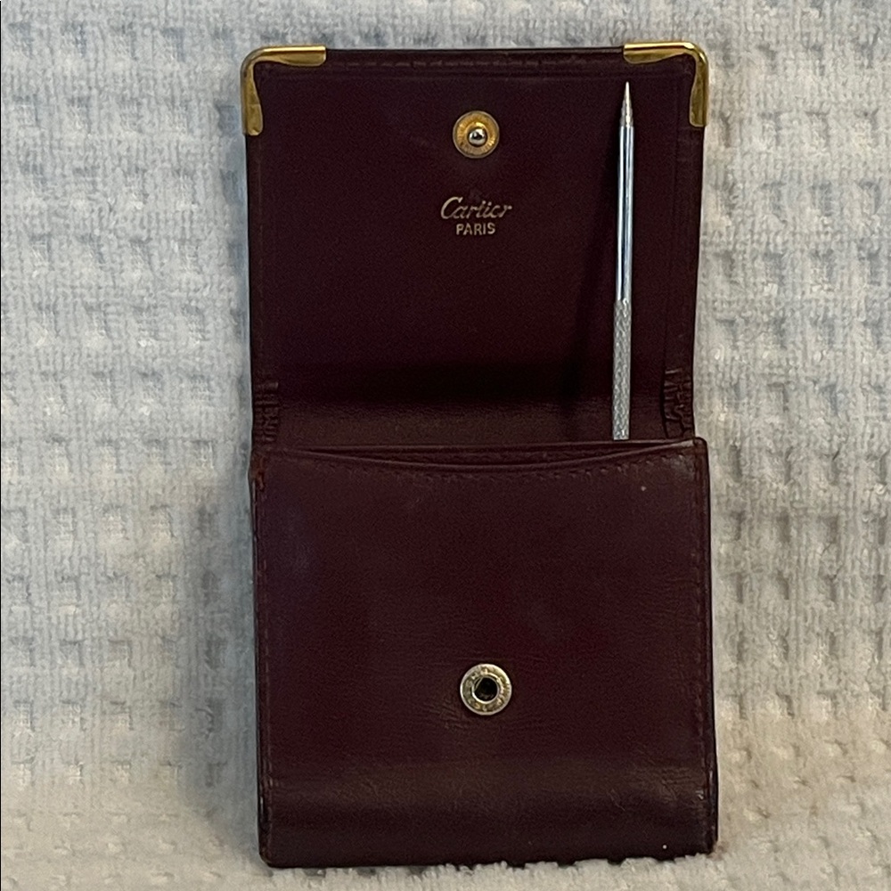 Cartier Dark Brown Leather Wallet with Gold Corners - Picture 5 of 9